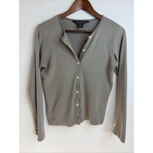Abercrombie & Fitch Ribbed Button Cardigan Women's S Taupe Fitted Y2k Minimalist